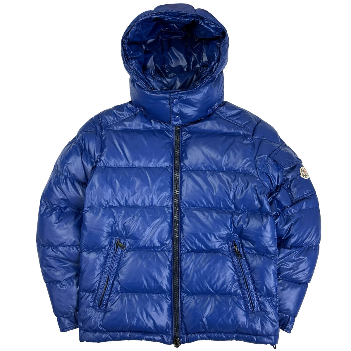 Moncler Royal Blue Glossy Hooded Puffer Jacket