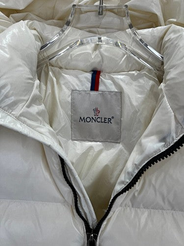 Moncler Cream High-Gloss Hooded Short Down Jacket