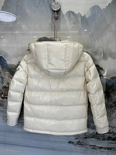 Moncler Cream High-Gloss Hooded Short Down Jacket