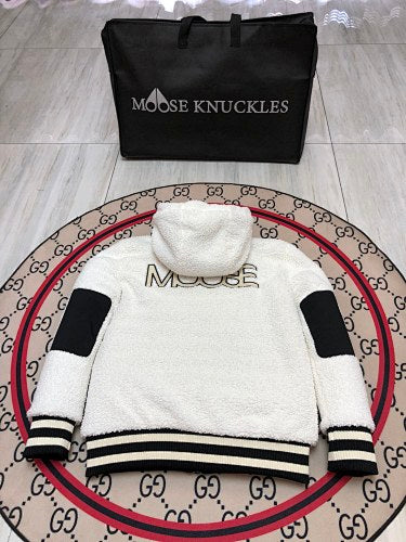 Moose Knuckles White Sherpa Teddy Fleece Hooded Jacket
