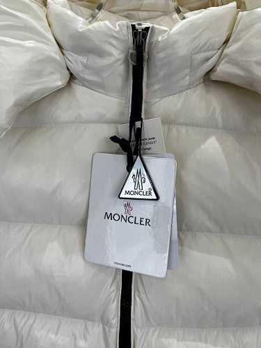 Moncler Cream High-Gloss Hooded Short Down Jacket