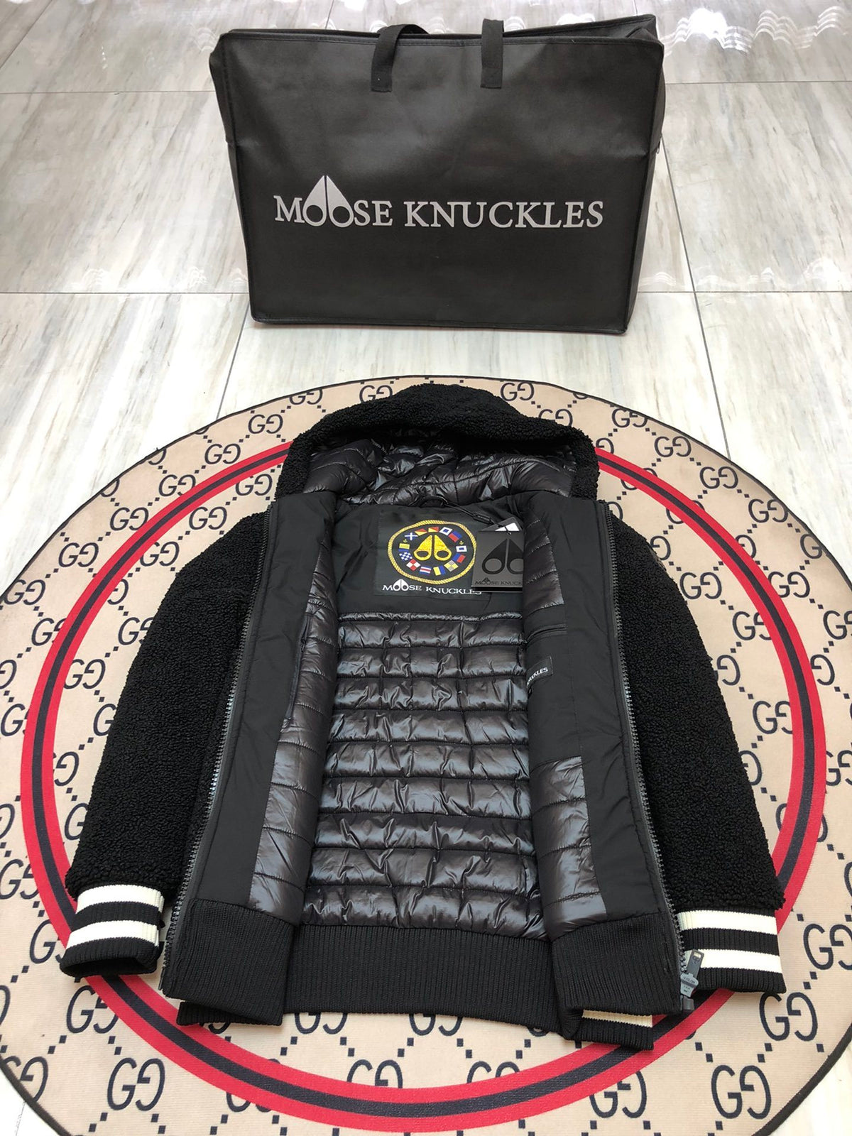 Moose Knuckles Black Sherpa Teddy Fleece Hooded Jacket