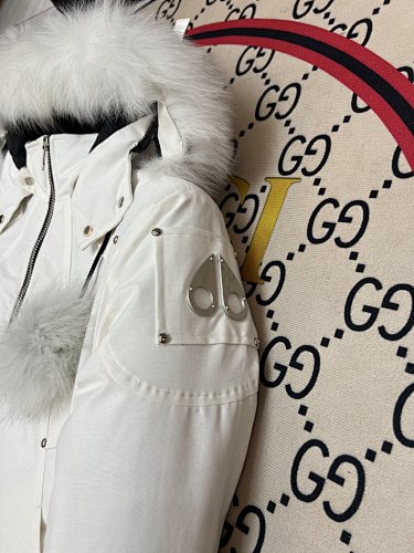 Moose Knuckles White Long Down Parka