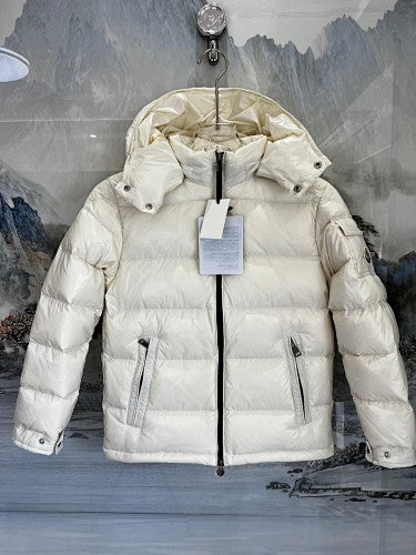Moncler Cream High-Gloss Hooded Short Down Jacket