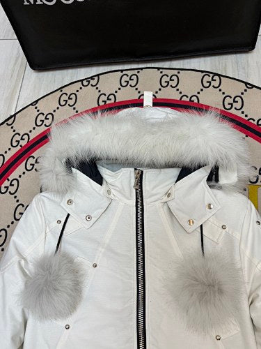 Moose Knuckles White Long Down Parka