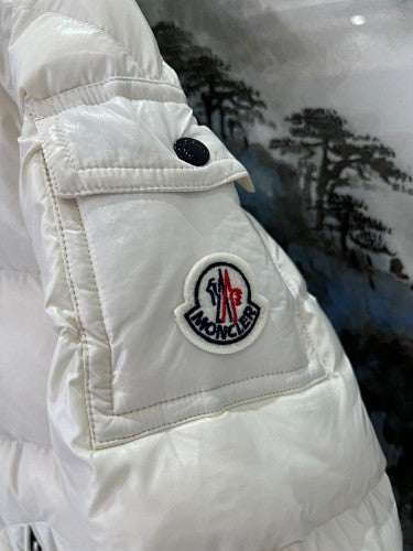 Moncler Cream High-Gloss Hooded Short Down Jacket