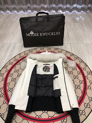 Moose Knuckles White Long Down Parka