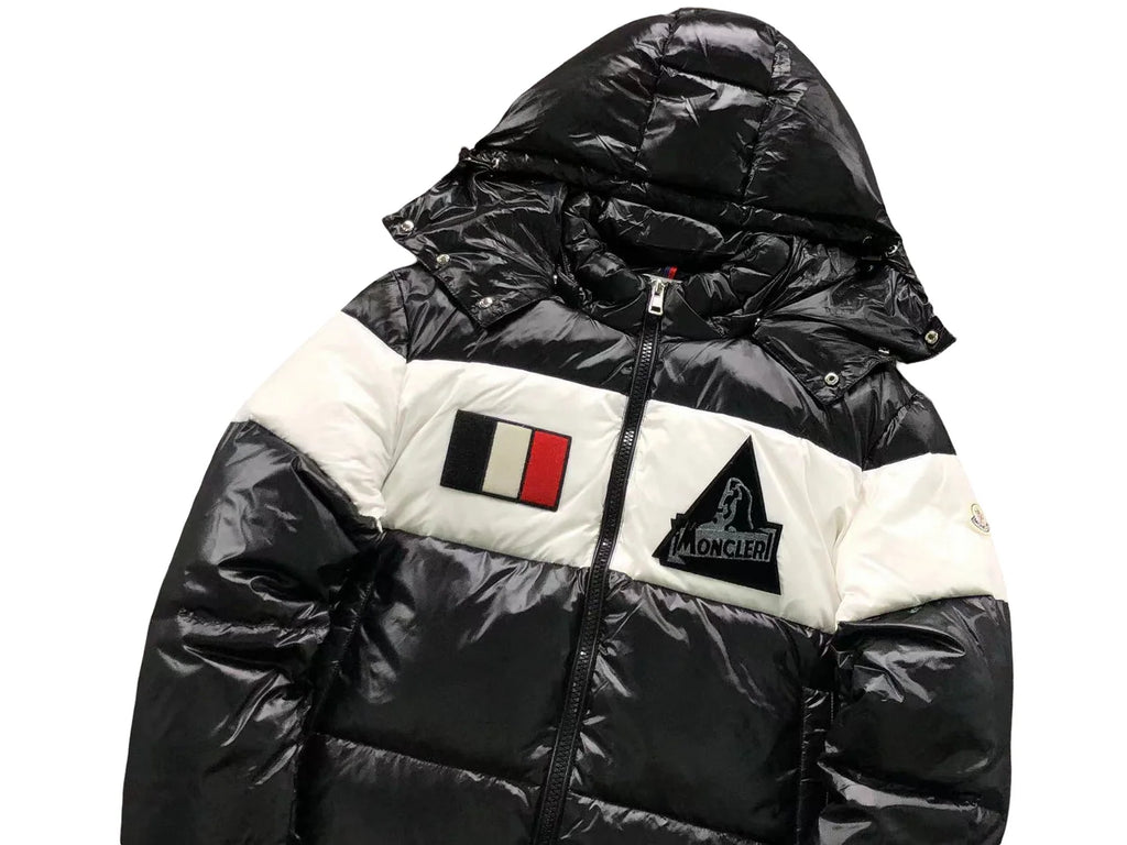 Moncler Black White Color Block Hooded Puffer Jacket