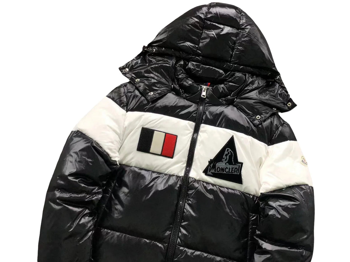 Moncler Black White Color Block Hooded Puffer Jacket
