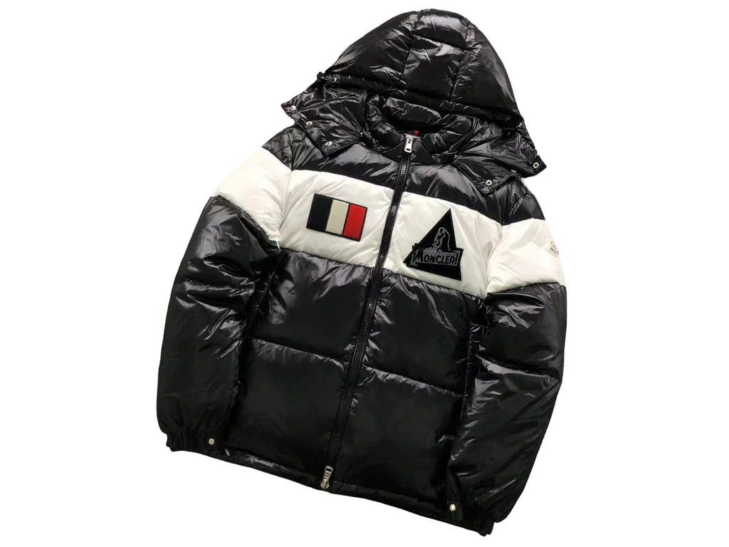 Moncler Black White Color Block Hooded Puffer Jacket