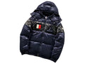Moncler Navy Blue Black Color Block Hooded Puffer Jacket
