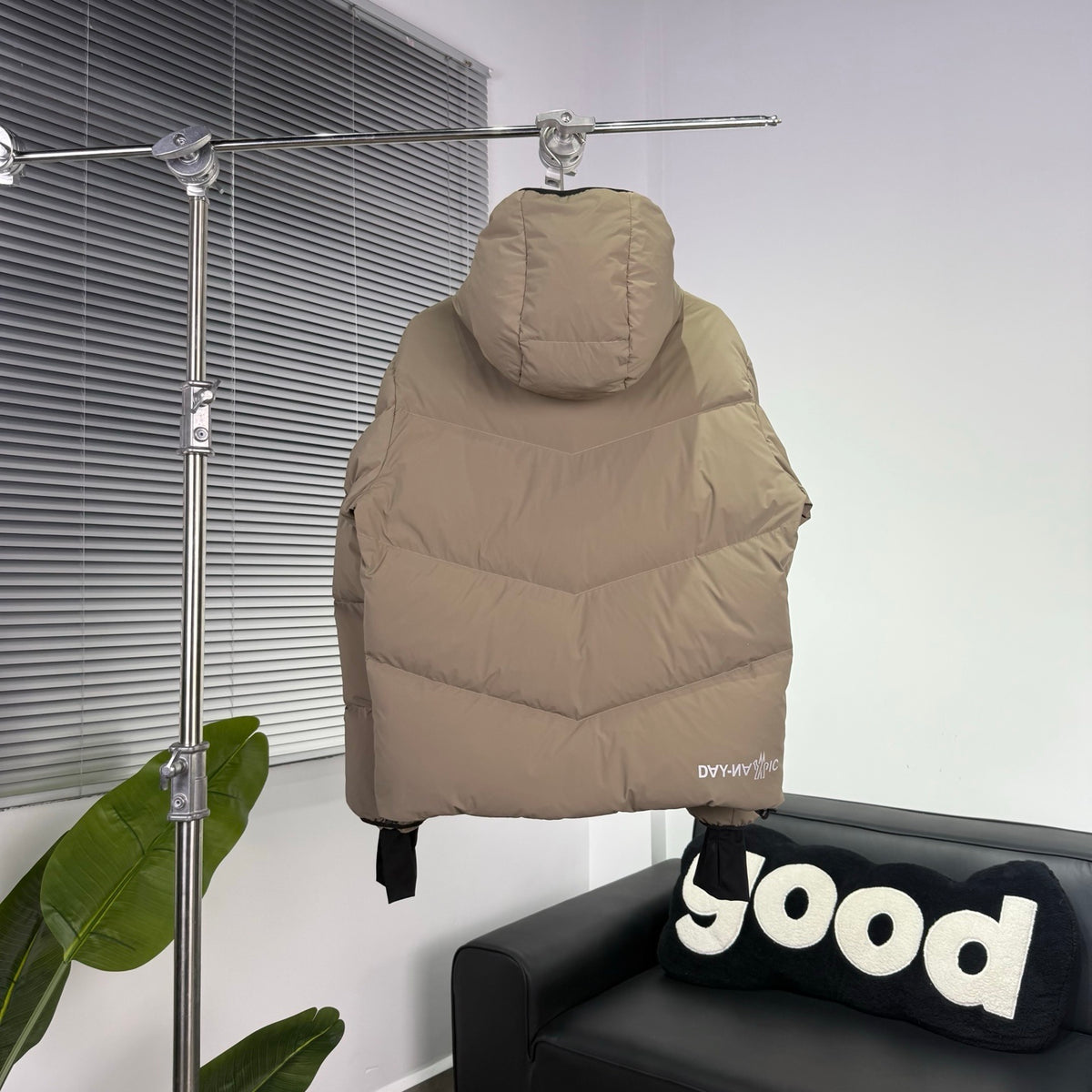 Day-Namic Khaki Chevron Hooded Down Vest