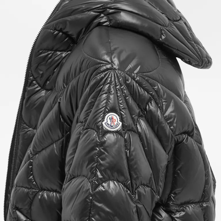 Moncler Black Radial Spider-Web Quilted Hooded Short Down Jacket