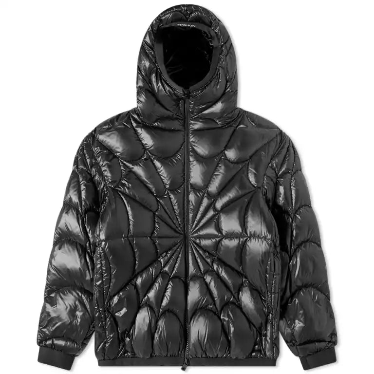 Moncler Black Radial Spider-Web Quilted Hooded Short Down Jacket