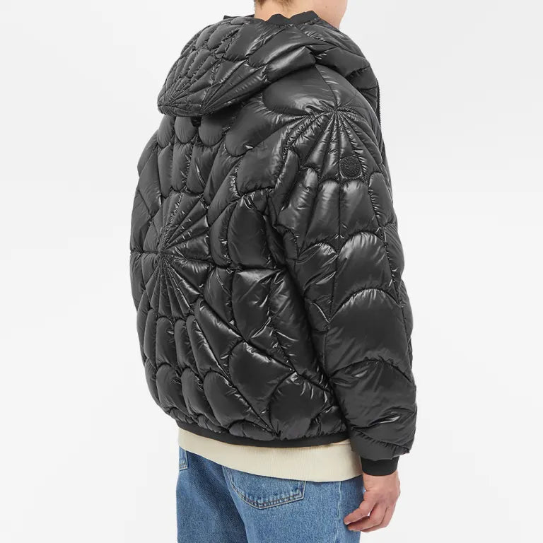 Moncler Black Radial Spider-Web Quilted Hooded Short Down Jacket