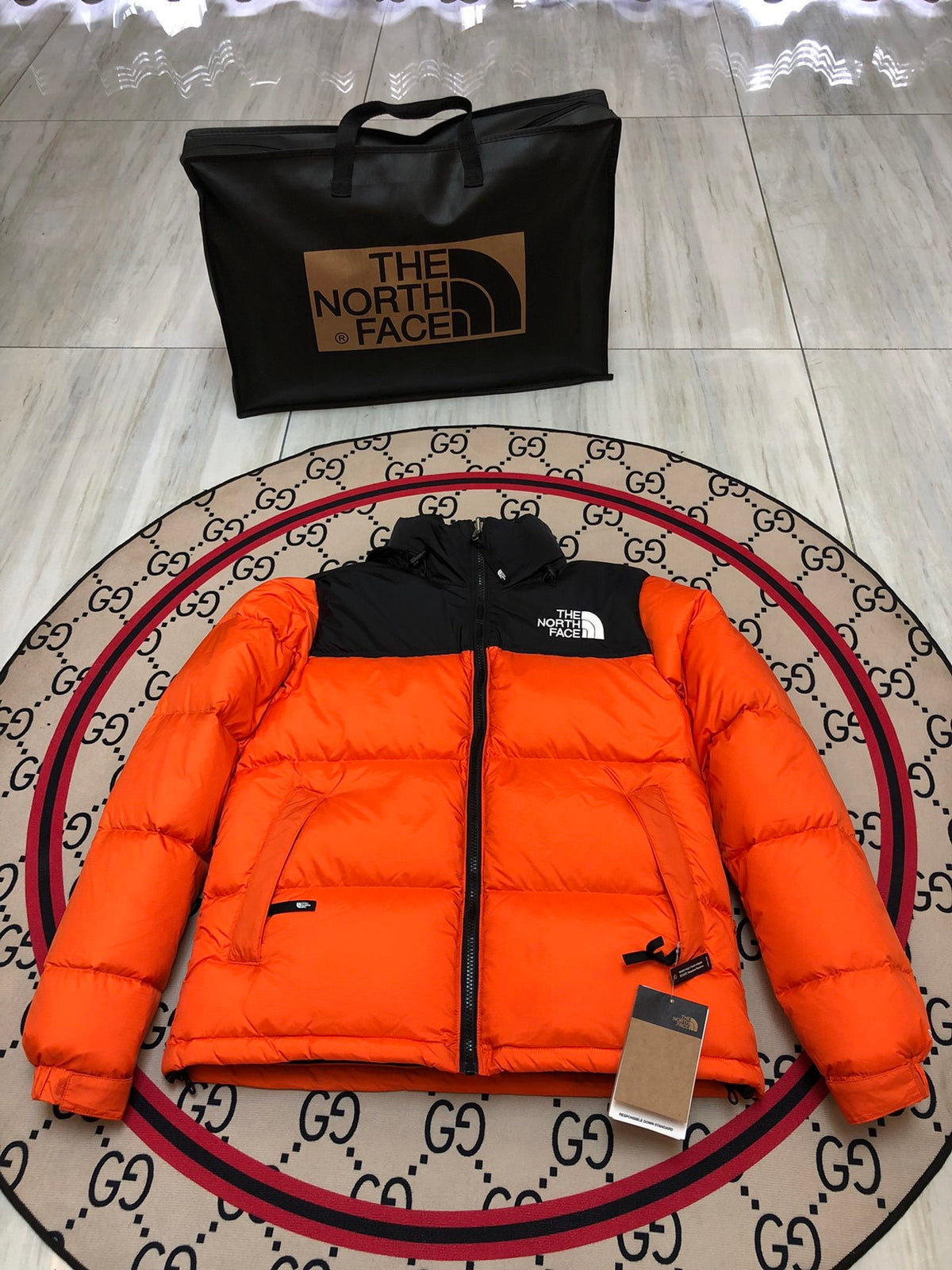 The North Face Orange Black 1992 Nuptse 700 Fill Power Down Jacket