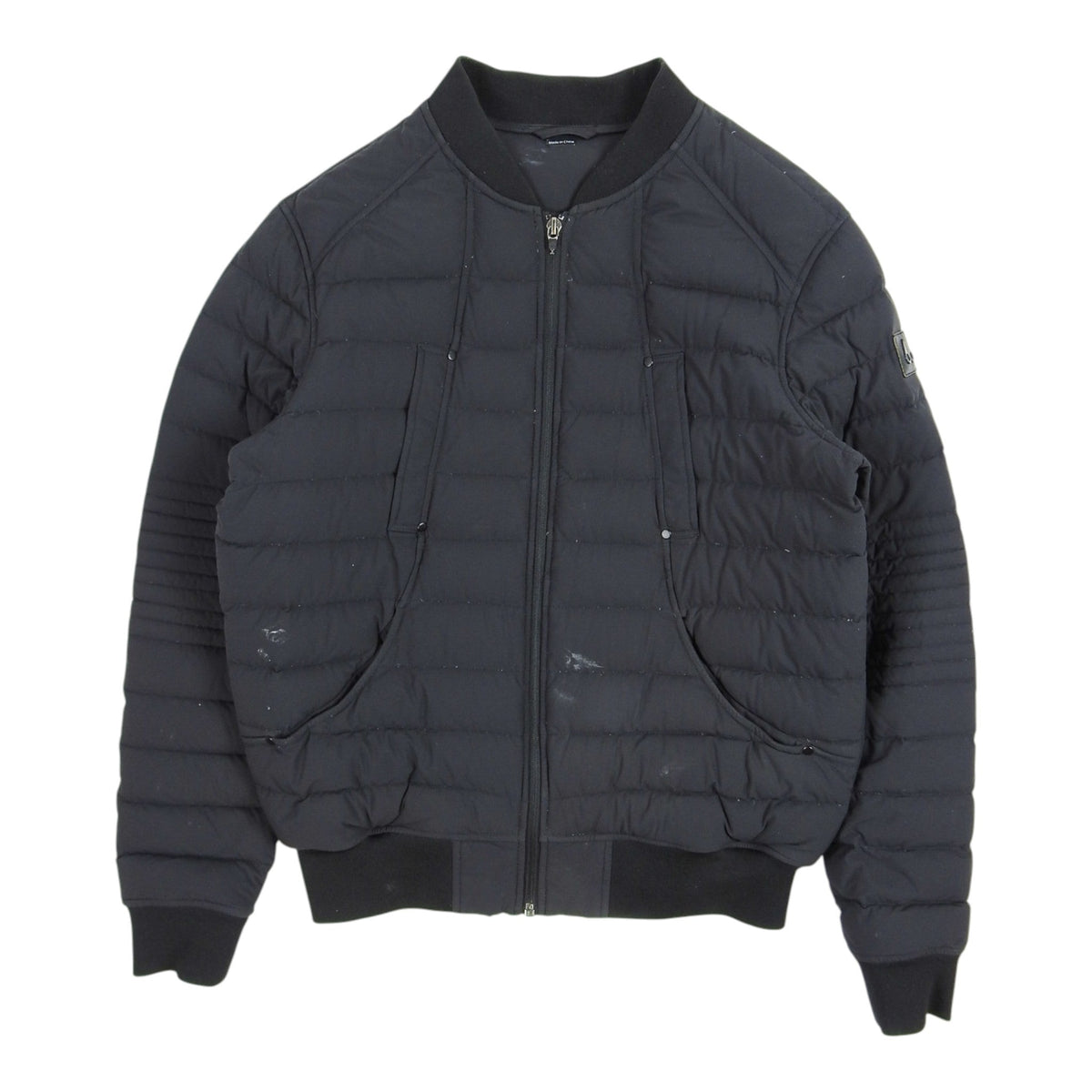 Moncler Black Matte Ribbed-Trim Bomber Down Jacket