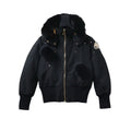 Moose Knuckles Black Fur-Trim Hooded Bomber Down Jacket