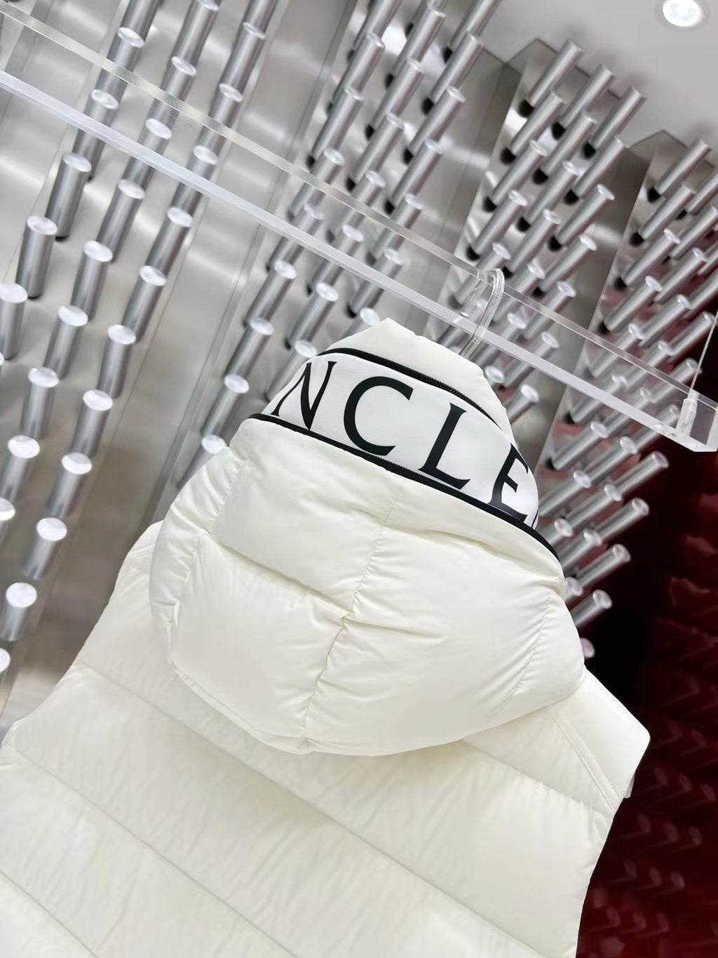 Moncler White Hooded Down Puffer Vest