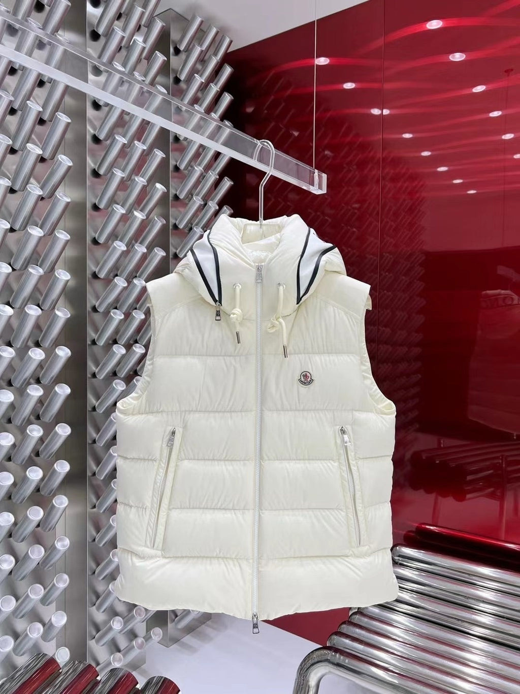 Moncler White Hooded Down Puffer Vest
