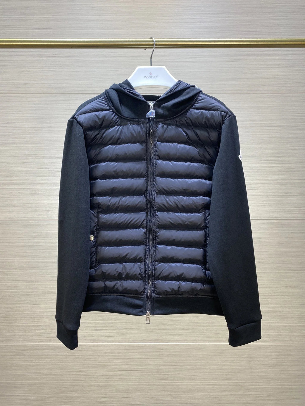 Moncler Black Down-Front Hooded Knit Hybrid Jacket