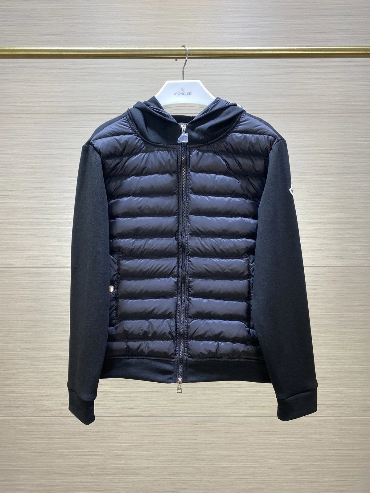 Moncler Black Down-Front Hooded Knit Hybrid Jacket