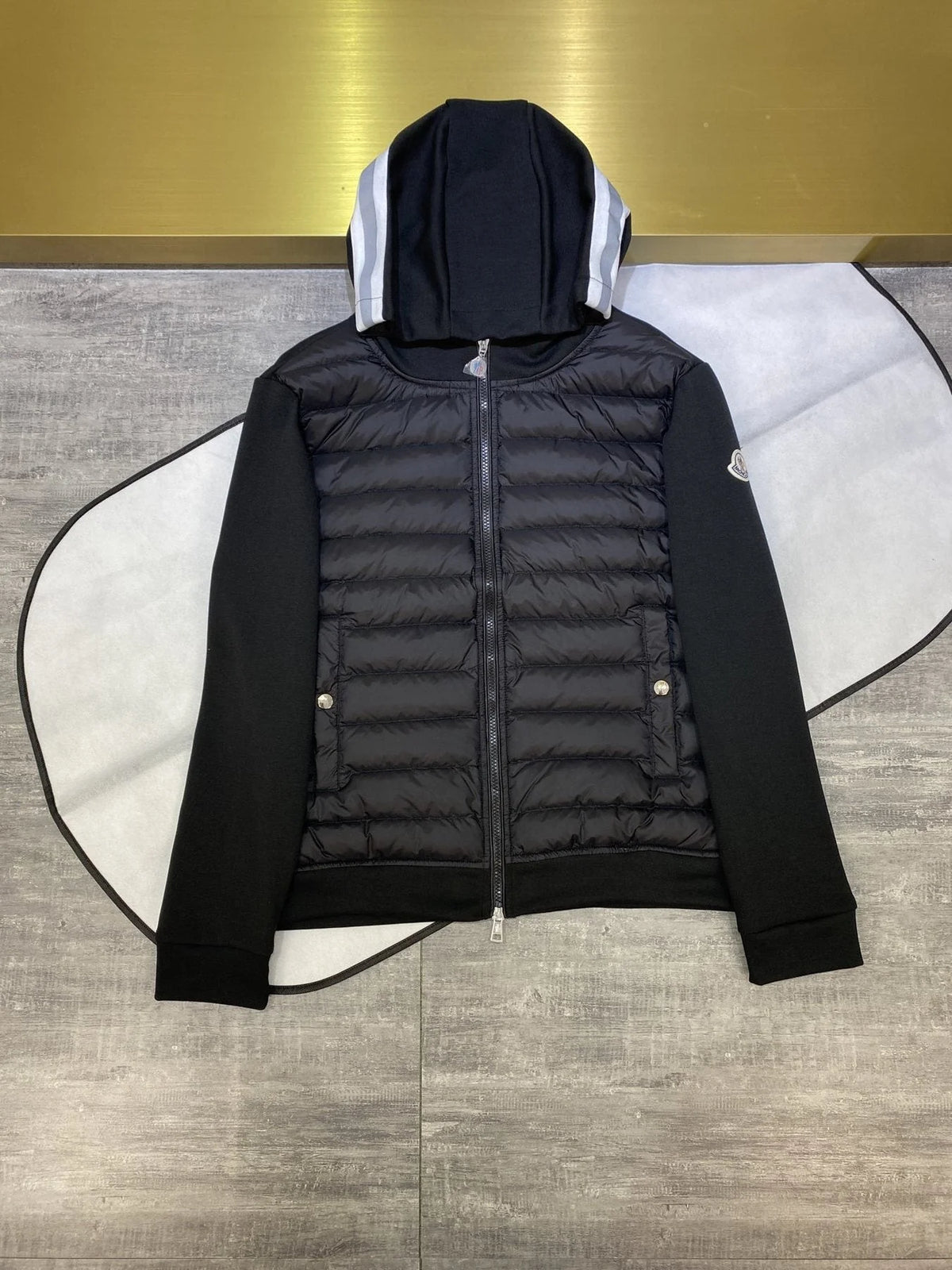 Moncler Black Down-Front Hooded Knit Hybrid Jacket