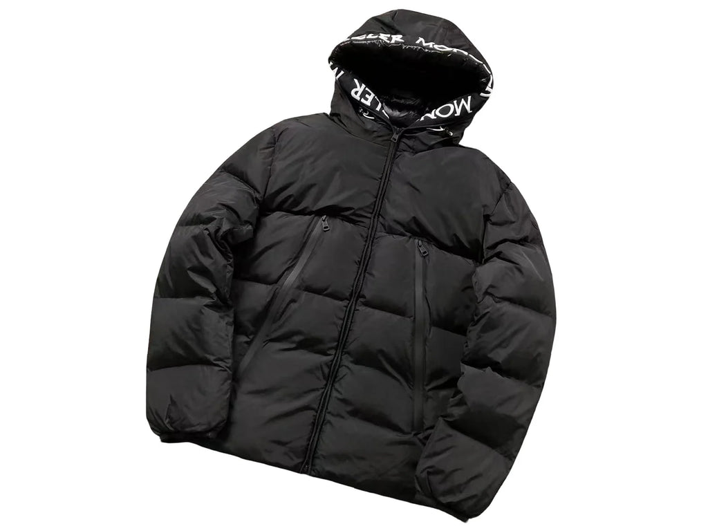 Moncler Black Logo-Trim Hood Oversized Short Down Jacket