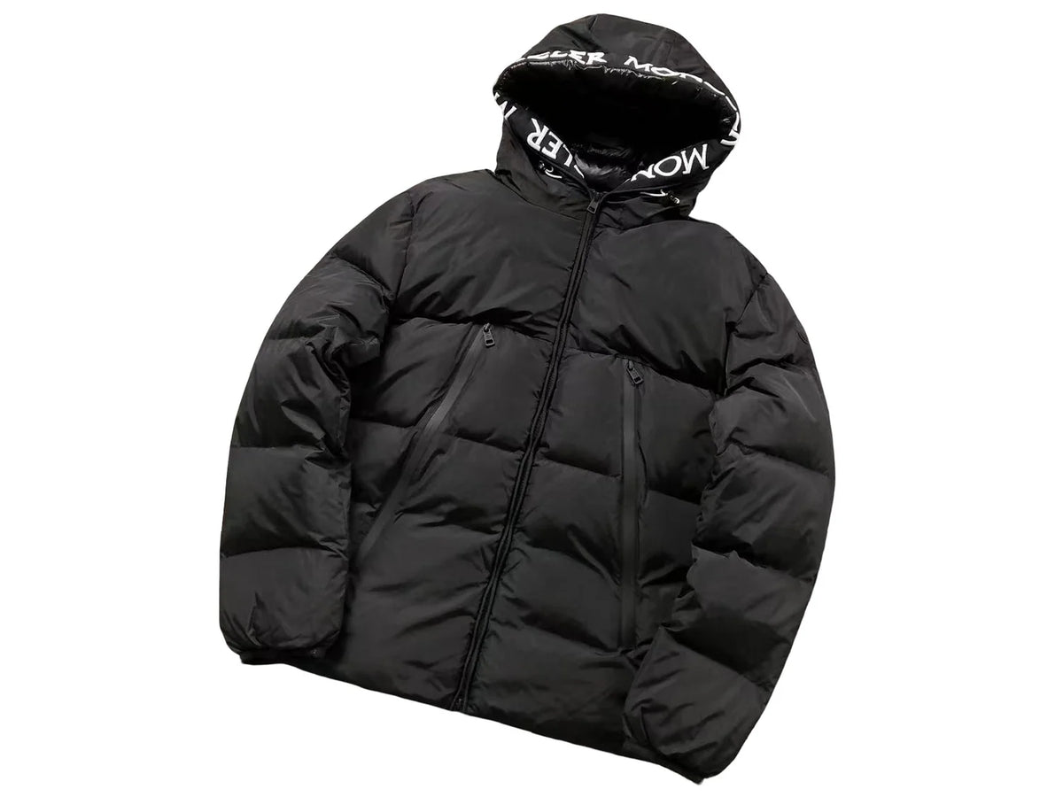 Moncler Black Logo-Trim Hood Oversized Short Down Jacket