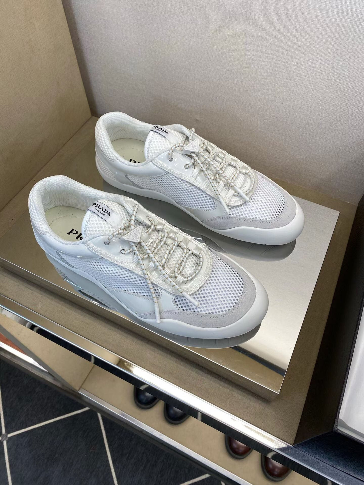 Prada Men's White Mesh Panel Sneakers